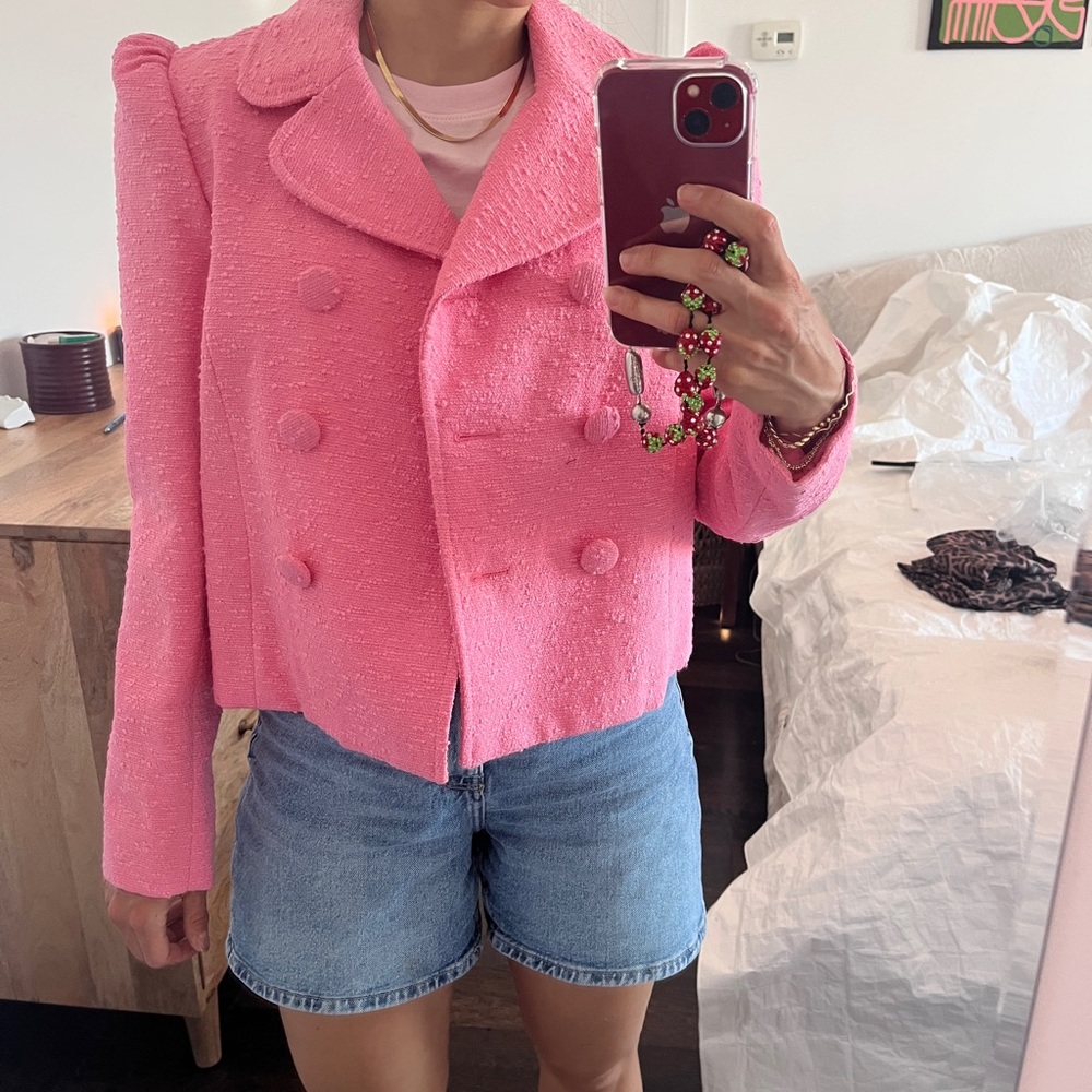 NWT Carolina Herrera Pink Tweed Double Breasted Jacket Blazer